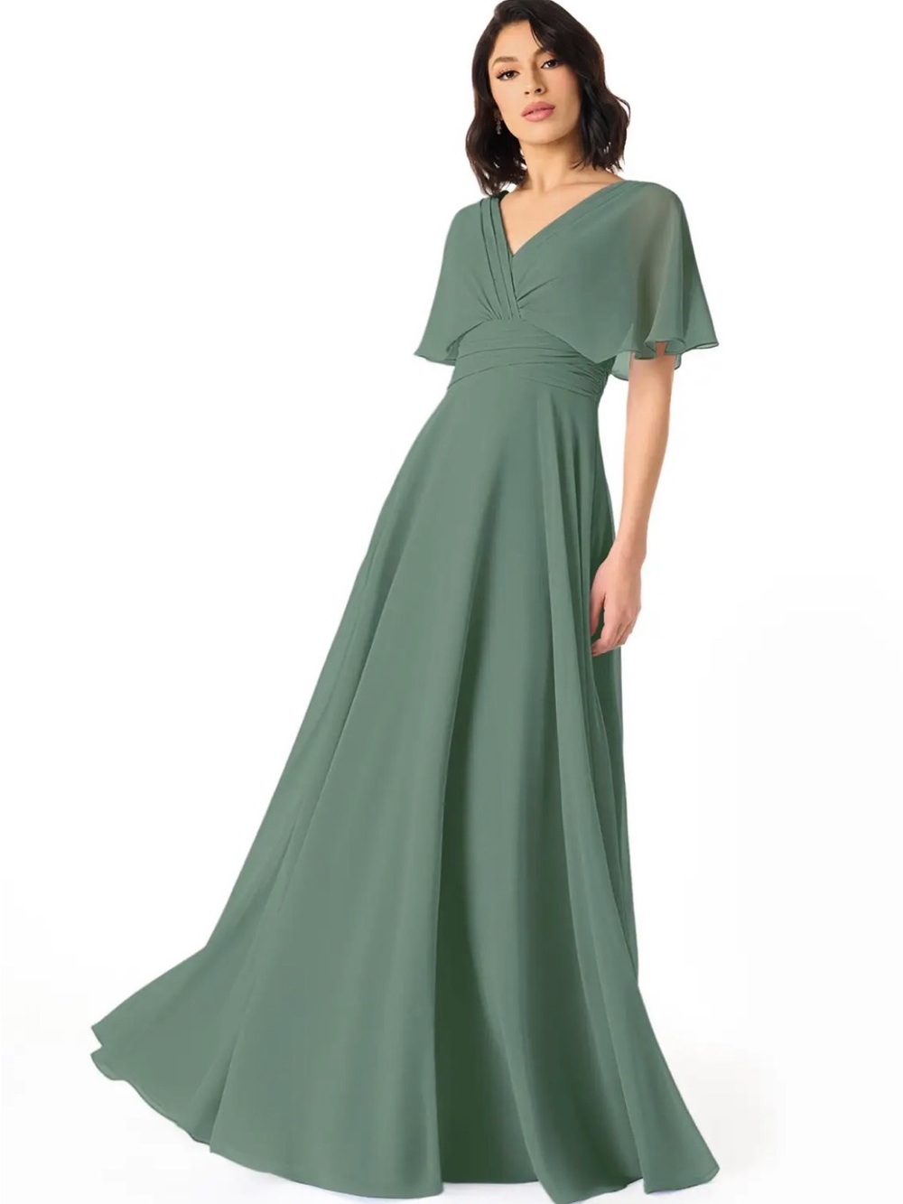 Azazie Pamela Chiffon Dress in Eucalyptus
